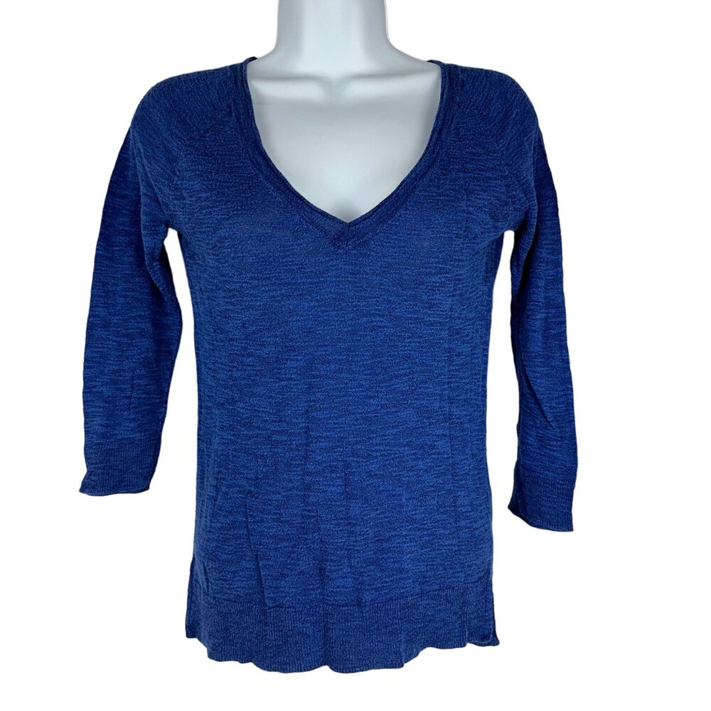 Aerie Women's Blue V-Neck Sweater Size S Long Sleeve Lightweight Knit Casual Top